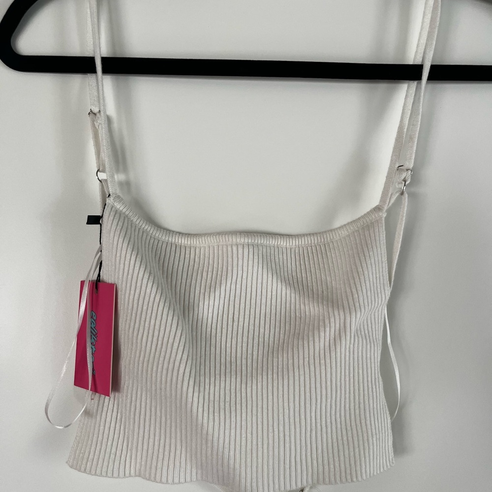 Edikted Cream Ribbed Tank Top